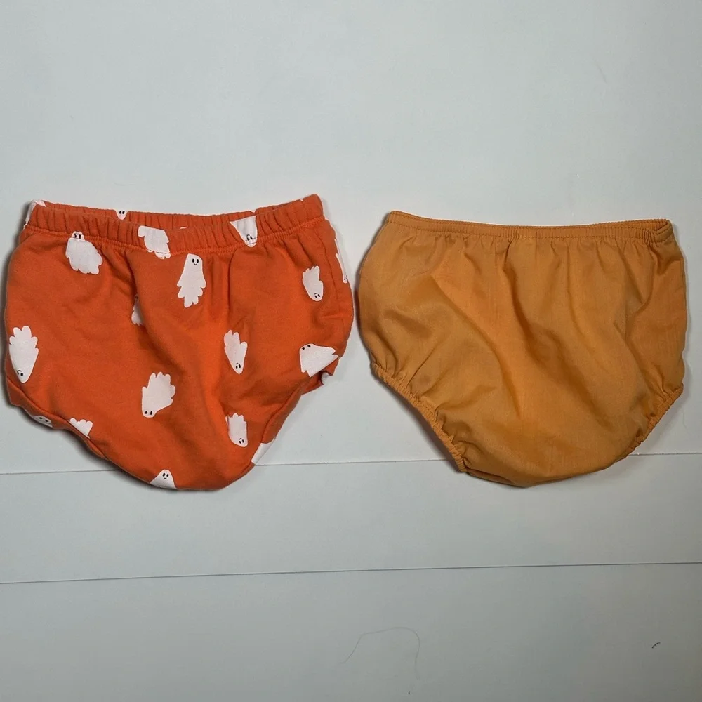 Cat & Jack Baby Set of 2 Orange Ghost and Mustard Diaper Covers Size 12M